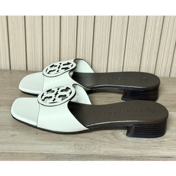 Tory Burch Women’s Bombé Miller Slide Calfskin Leather White 25mm Size 6M - Picture 5 of 11